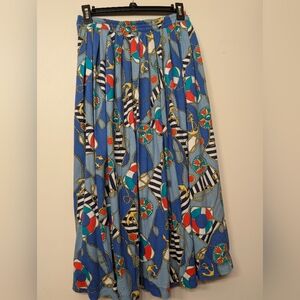 VTG 90s Aileen Nautical Novelty Print Cotton Midi Skirt Small
